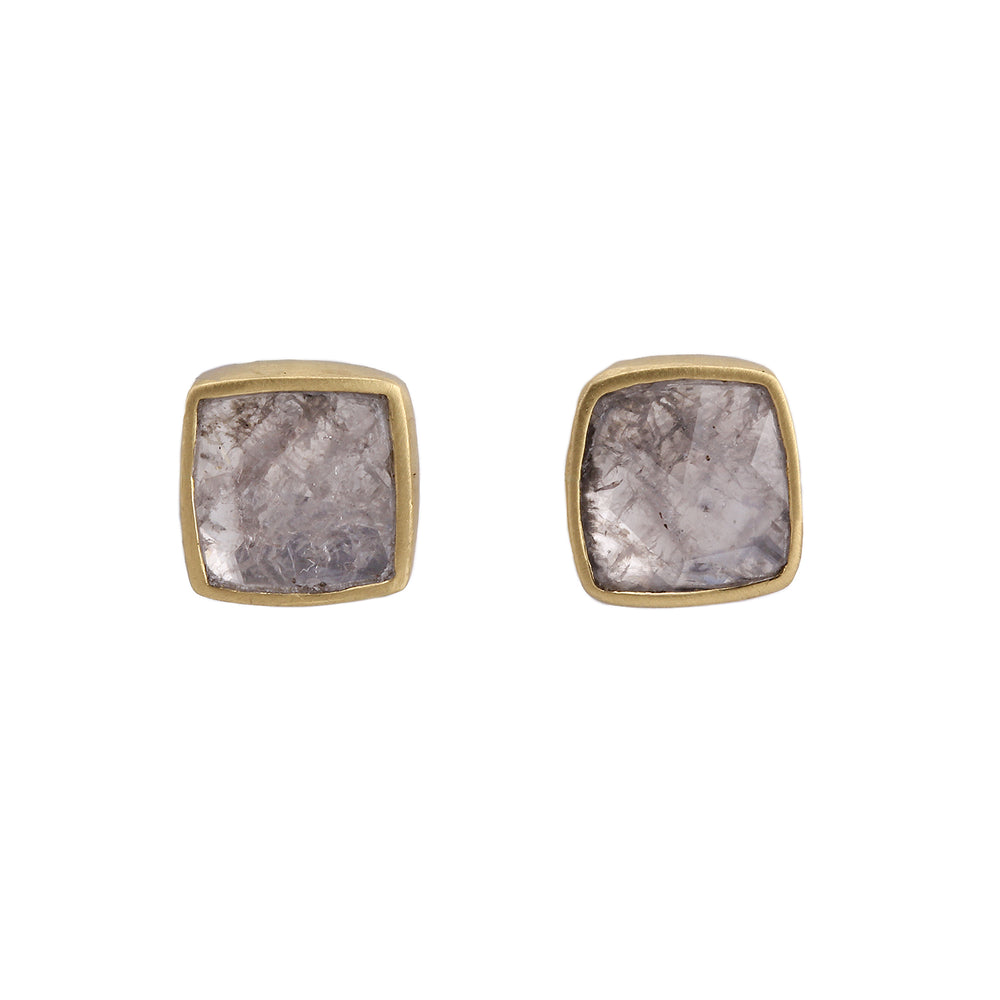 Front-facing view of Cushion Shape Icy Diamond Studs by Lola Brooks