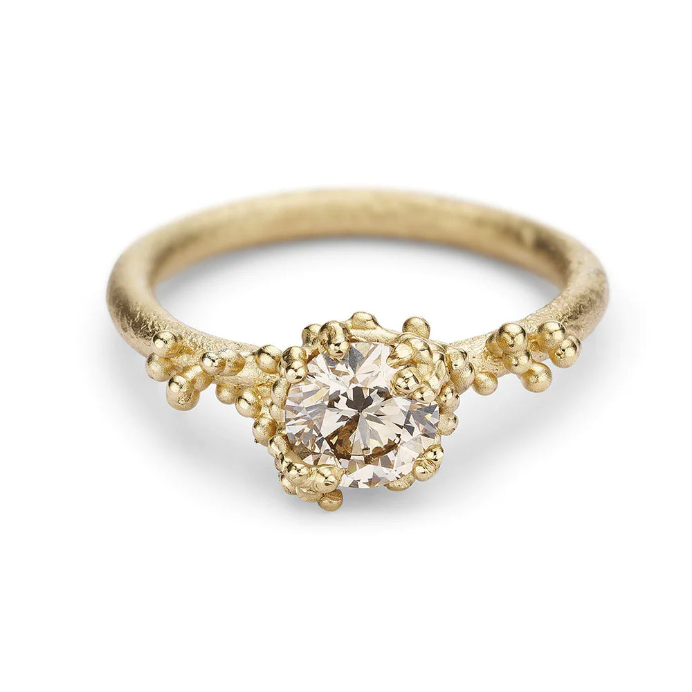 
            
                Load image into Gallery viewer, Front-facing view of Solitaire Champagne Diamond Ring with Granules by Ruth Tomlinson
            
        
