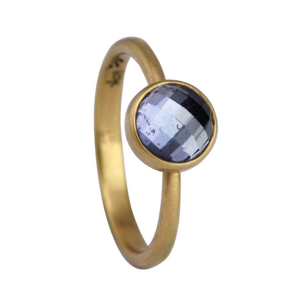 
            
                Load image into Gallery viewer, Vertical view of Checkered Round Natural Umbra Sapphire Ring by Lola Brooks
            
        