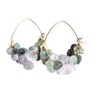 
            
                Load image into Gallery viewer, Angled view of Cloud Hoop Earrings with Green Tourmaline by Rachel Atherley
            
        