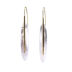 Front-facing view of Large Feather Earrings with White Mother of Pearl by Rachel Atherley