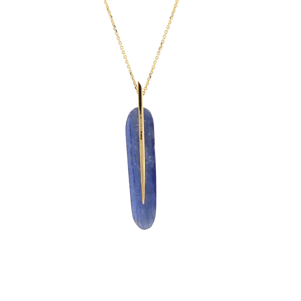 Detail view of Large Single Feather Pendant with Kyanite by Rachel Atherley