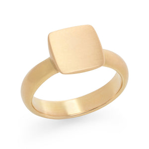 Angled view of Square Signet Ring in yellow gold by Betsy Barron Jewellery