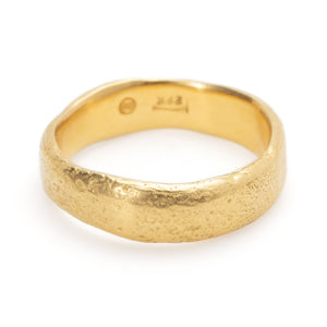 Front-facing view of Wide Molten Band in yellow gold by Betsy Barron Jewellery