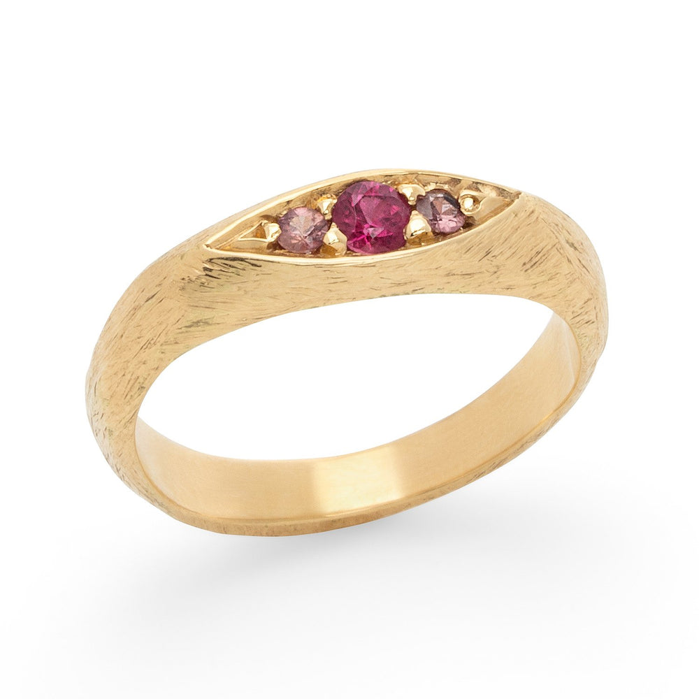 
            
                Load image into Gallery viewer, Remy Ring in 18k yellow gold with pink sapphires and ruby by Betsy Barron Jewellery
            
        