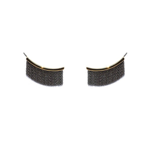 Angled view of large 2 Tone Fringe Ear Climbers by Andrea Blais
