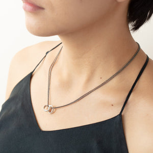 Model wearing Nicky Necklace by Betsy Barron in sterling silver.