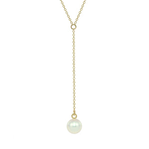 Detail view of Small Pearl Yellow Gold Drop Pendant by Andrea Blais.