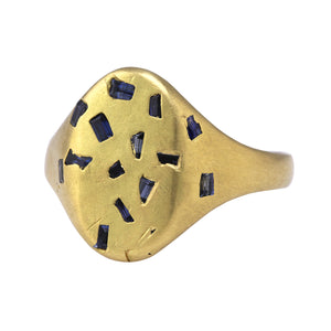 Front view of Blue Sapphire Baguette Signet Ring by Polly Wales